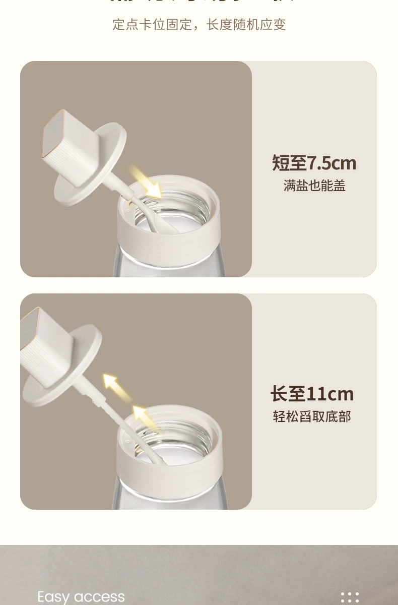 L40-LSCF57 Kitchen salt jar, moisture-proof and dust-proof seasoning bottle, sea salt and pepper powder telescopic seasoning jar, spoon and lid integrated detail image 5
