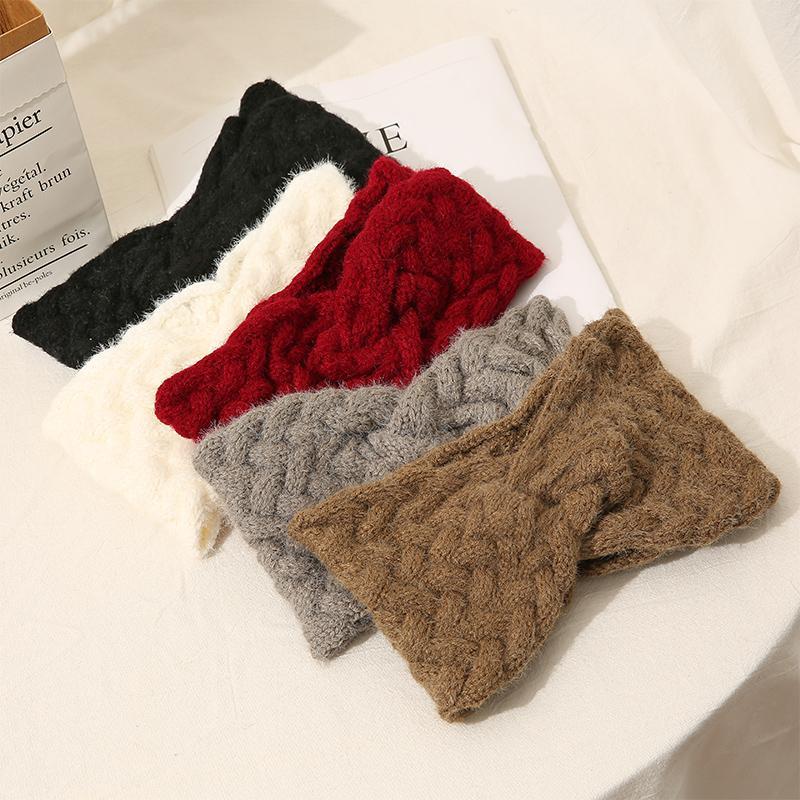Woolen cross headband for women, Korean Instagram sporty outdoor knitted headwear, popular wide-edge facial cleansing headband, anti-slip headband details Picture