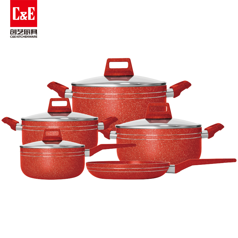  C&E创艺锅具9件套不粘煎盘奶锅不同容量汤锅多功能锅具厨房用品家用详情9