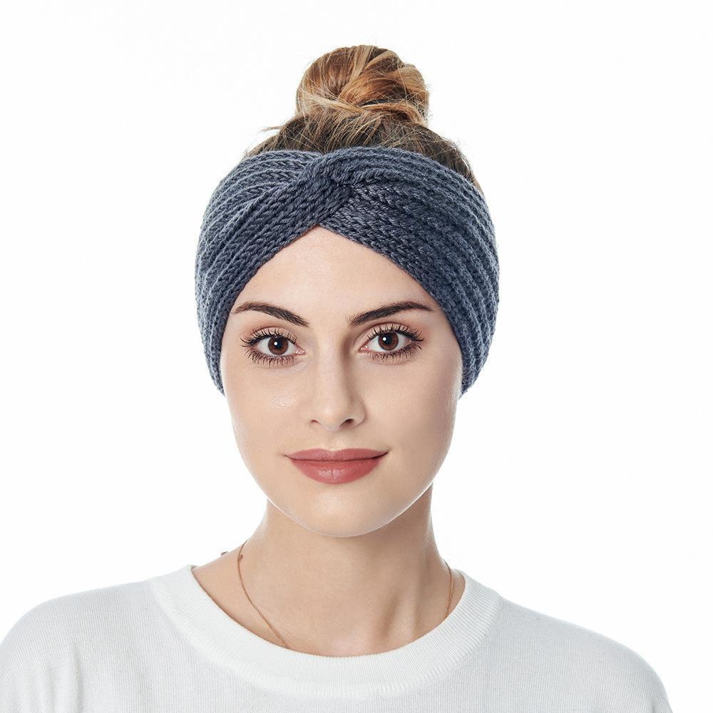 Korean knitted cross hair band in solid color, simple daily sporty style, elastic headband, high-elasticity wide-edge hair band and hairpin Specification image