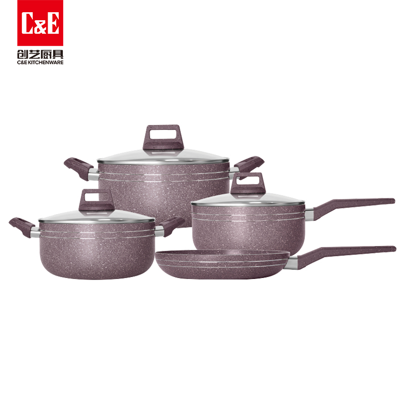 C&E Creative Cookware 7-piece set: Frying pan, soup pot, milk pot, composite pot base, multi-functional non-stick frying kitchenware for home use pic 4