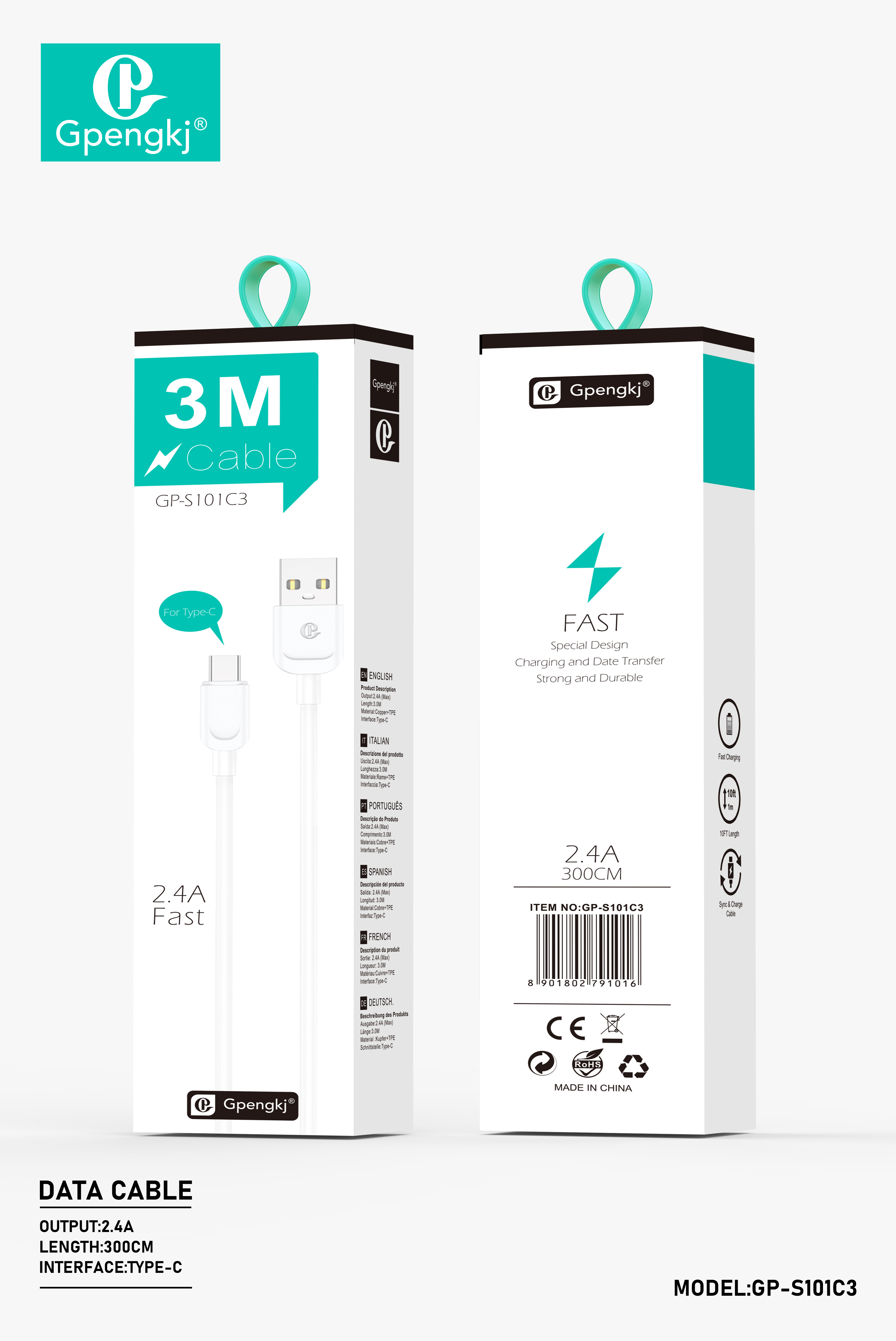 3 Meters Data Cable For Apple Android Typec Huawei Charging Cable Universal Fast Charge 2.4A Data Cable Wholesale (Price Negotiable)