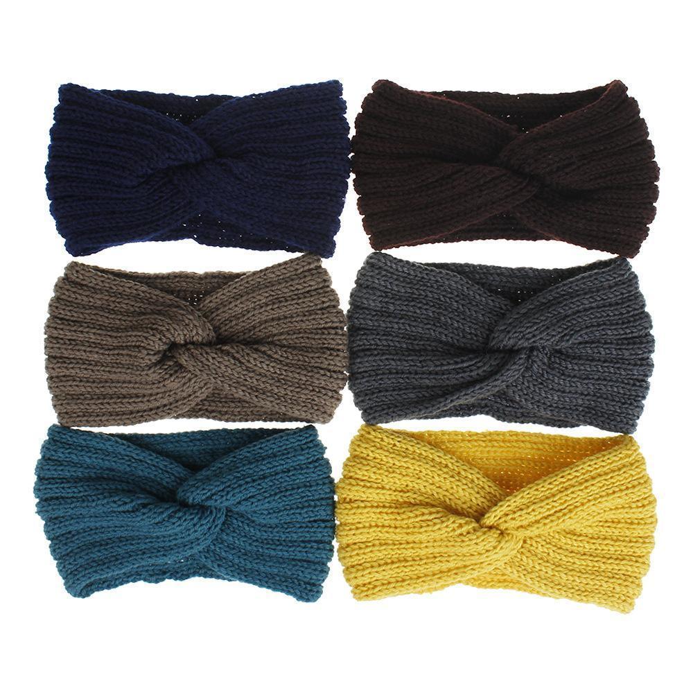 Korean knitted cross hair band in solid color, simple daily sporty style, elastic headband, high-elasticity wide-edge hair band and hairpin