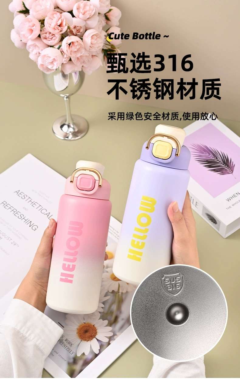 Z37-81042024 New gradient stainless steel insulated cup, high appearance level for girls, straw cup, insulated and cold preservation pot detail image 7