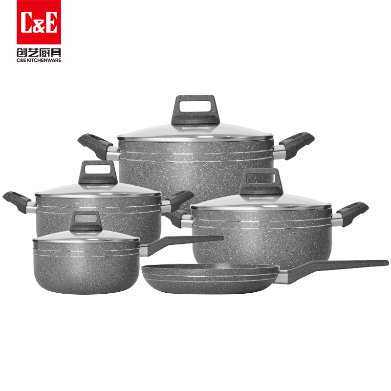  C&E创艺锅具9件套不粘煎盘奶锅不同容量汤锅多功能锅具厨房用品家用详情7