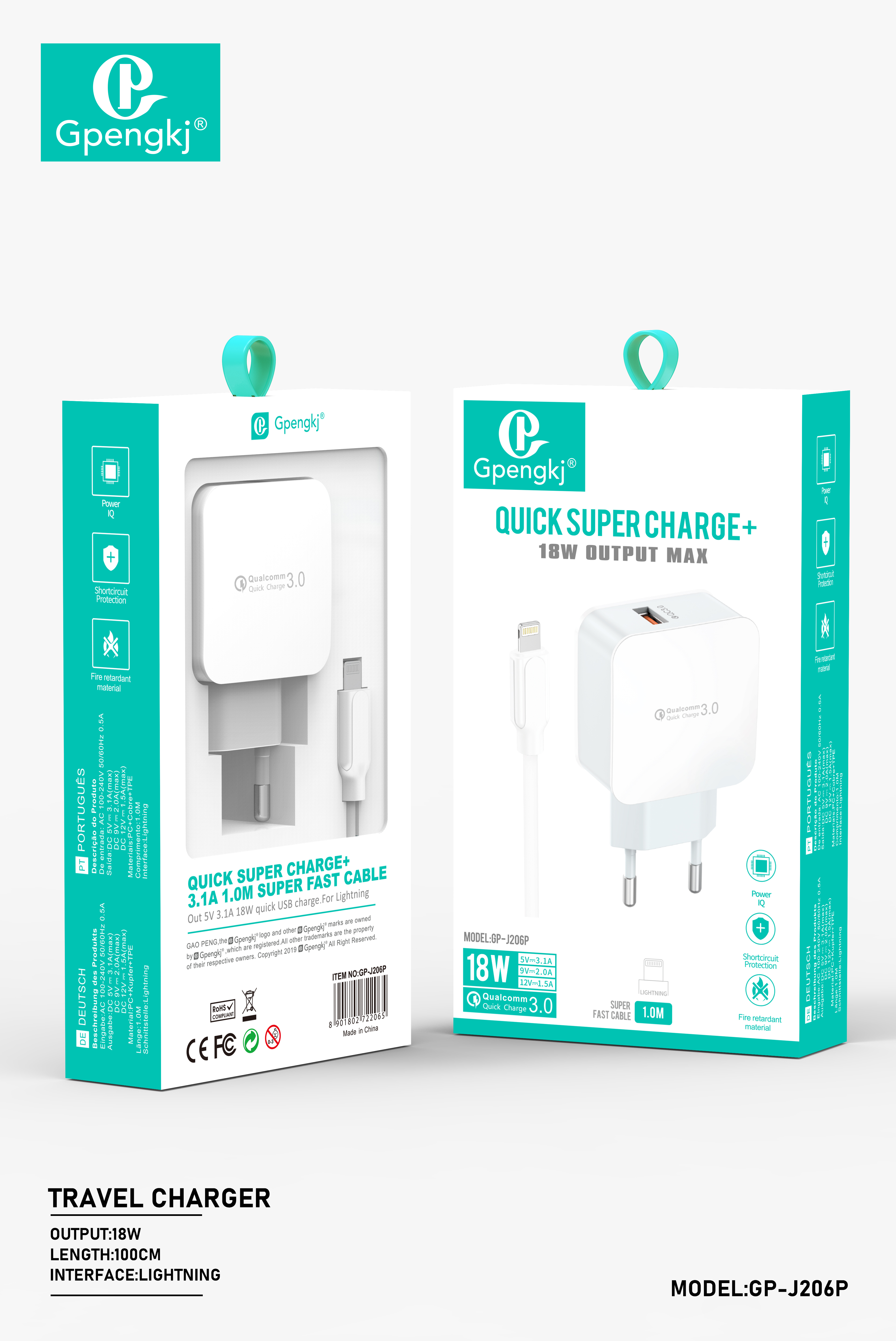 Qc3.0 Fast Charging Electrical Plug Super Fast Charging 18W Charging Head Usb Interface Fast Charging Head Data Cable Set For Android Apple Huawei Oppo Xiaomi Glory (Price Negotiable) Specification drawing