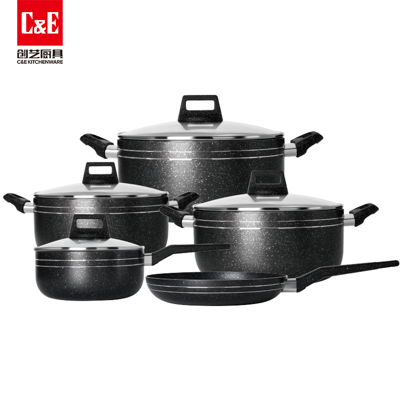  C&E创艺锅具9件套不粘煎盘奶锅不同容量汤锅多功能锅具厨房用品家用图