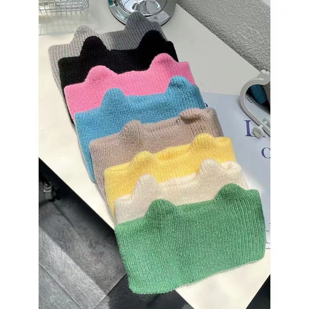 Korean Internet celebrity wide-brimmed knitted woolen hairband for women's winter striped smiley face leopard print with fleece tie headband and hair accessory detail image 5