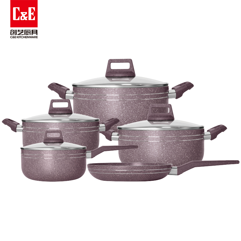  C&E创艺锅具9件套不粘煎盘奶锅不同容量汤锅多功能锅具厨房用品家用详情4