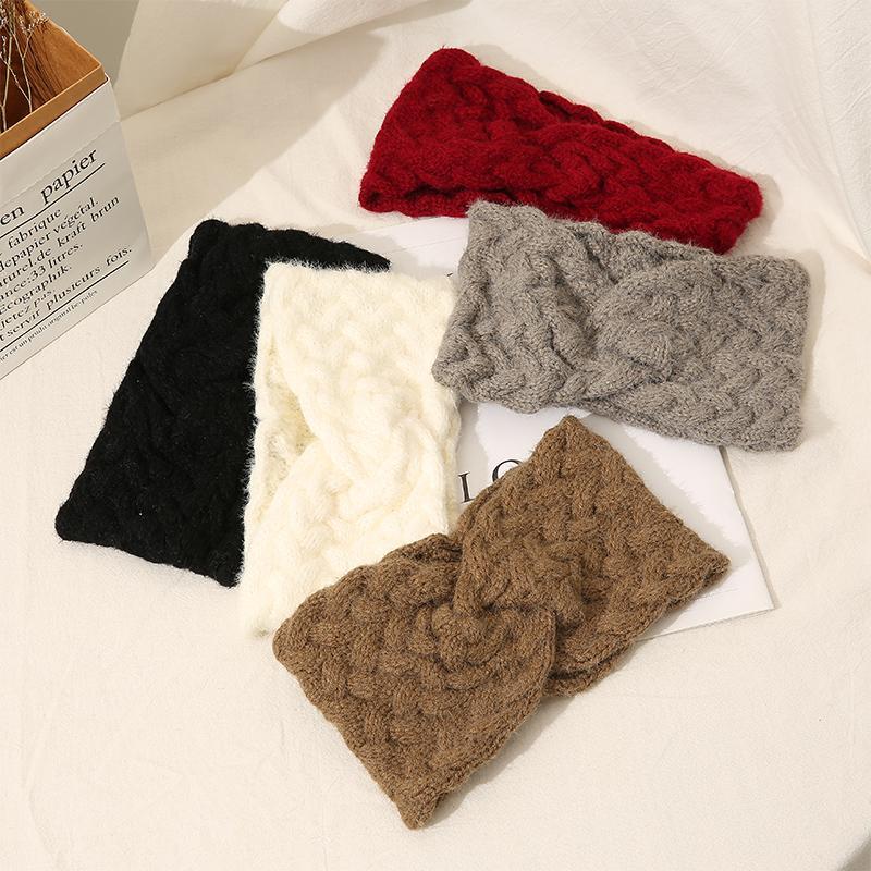 Woolen cross headband for women, Korean Instagram sporty outdoor knitted headwear, popular wide-edge facial cleansing headband, anti-slip headband