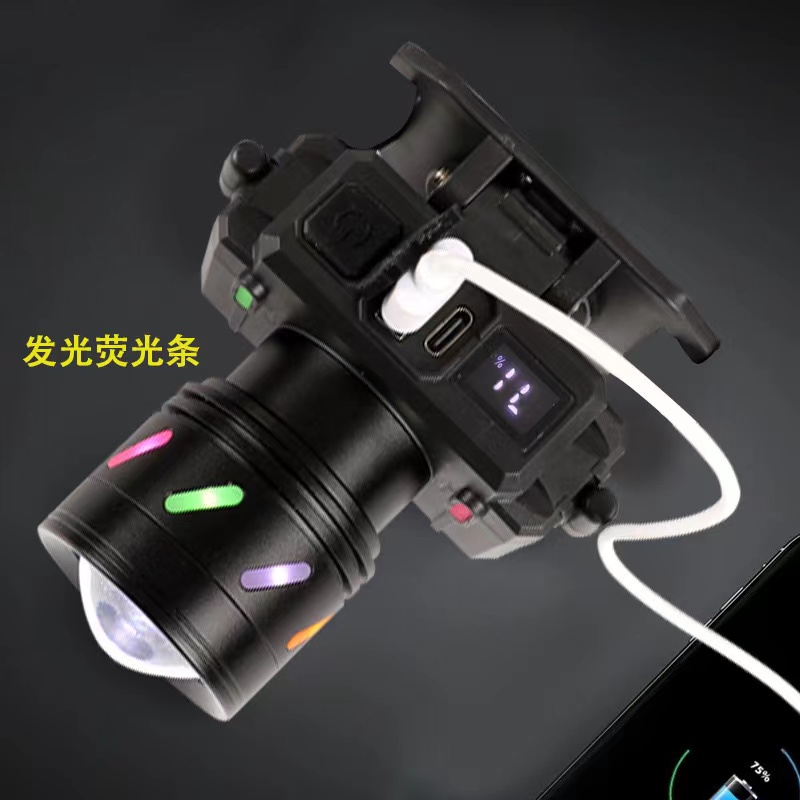 Outdoor multi-functional telescopic headlamp, digital electric display, rechargeable zoom, strong light head, long-lasting lithium battery, fluorescent bicycle lamp, portable waterproof emergency lamp, head-mounted flashlight, ultra-bright white laser headlamp details Picture