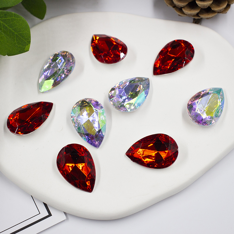 New popular imitation crystal glass pointed-bottom water drop drill in stock wholesale, hole-free multi-size irregular acrylic drill Item Picture