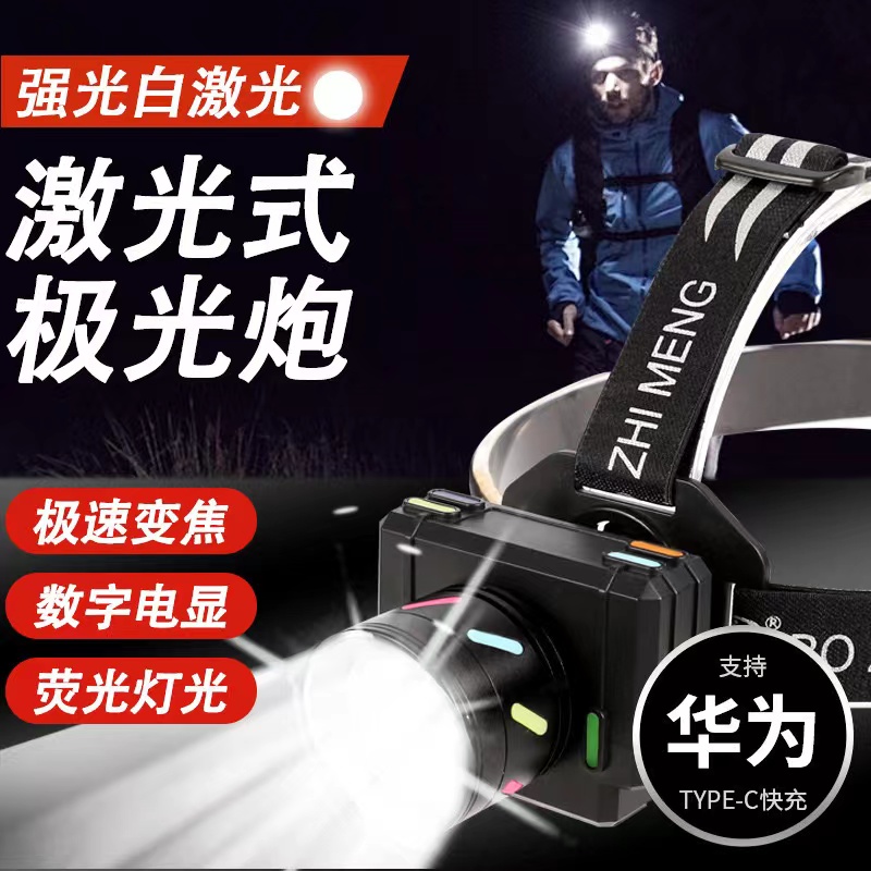 Outdoor multi-functional telescopic headlamp, digital electric display, rechargeable zoom, strong light head, long-lasting lithium battery, fluorescent bicycle lamp, portable waterproof emergency lamp, head-mounted flashlight, ultra-bright white laser headlamp