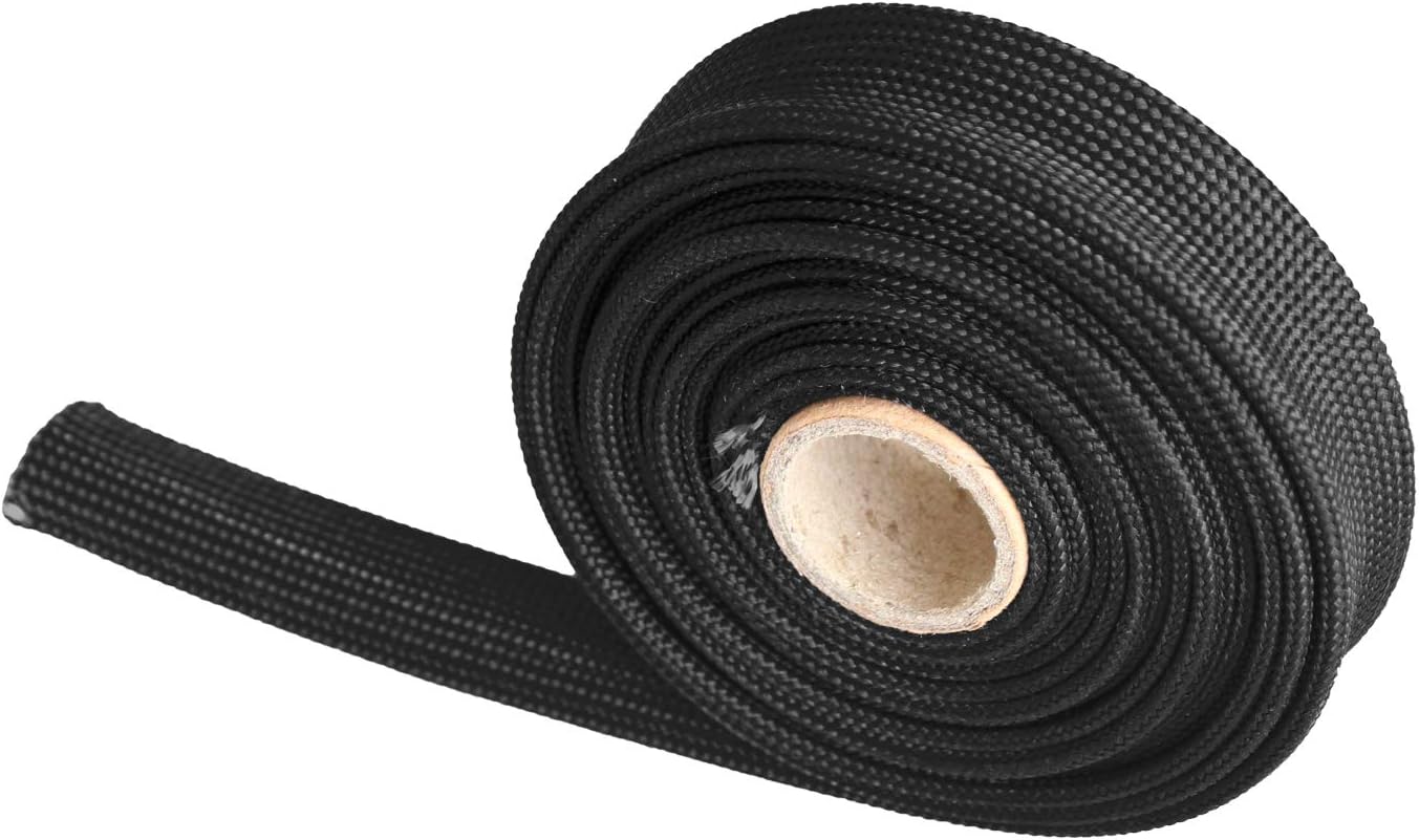 热软管玻璃纤维包裹屏蔽套-内径1/2“x 10'黑色可调软管热屏蔽火花塞电线燃料管路隔热卷汽车钢丝织机电缆隔热制动管路电