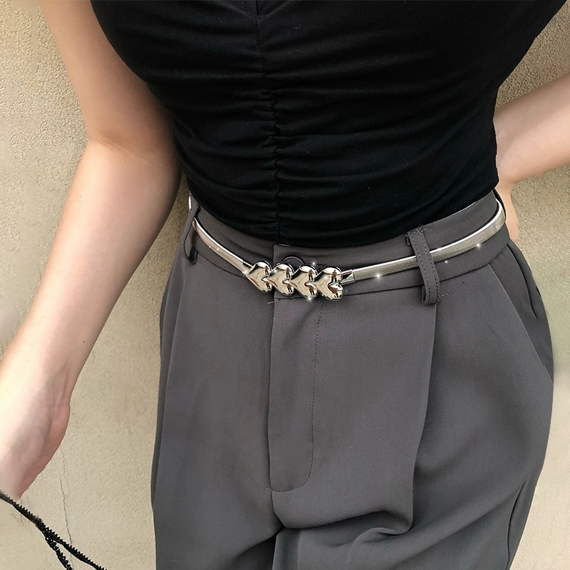 Girth female niche high-grade decorative jeans with skirt retro simple love metal elastic waist cover