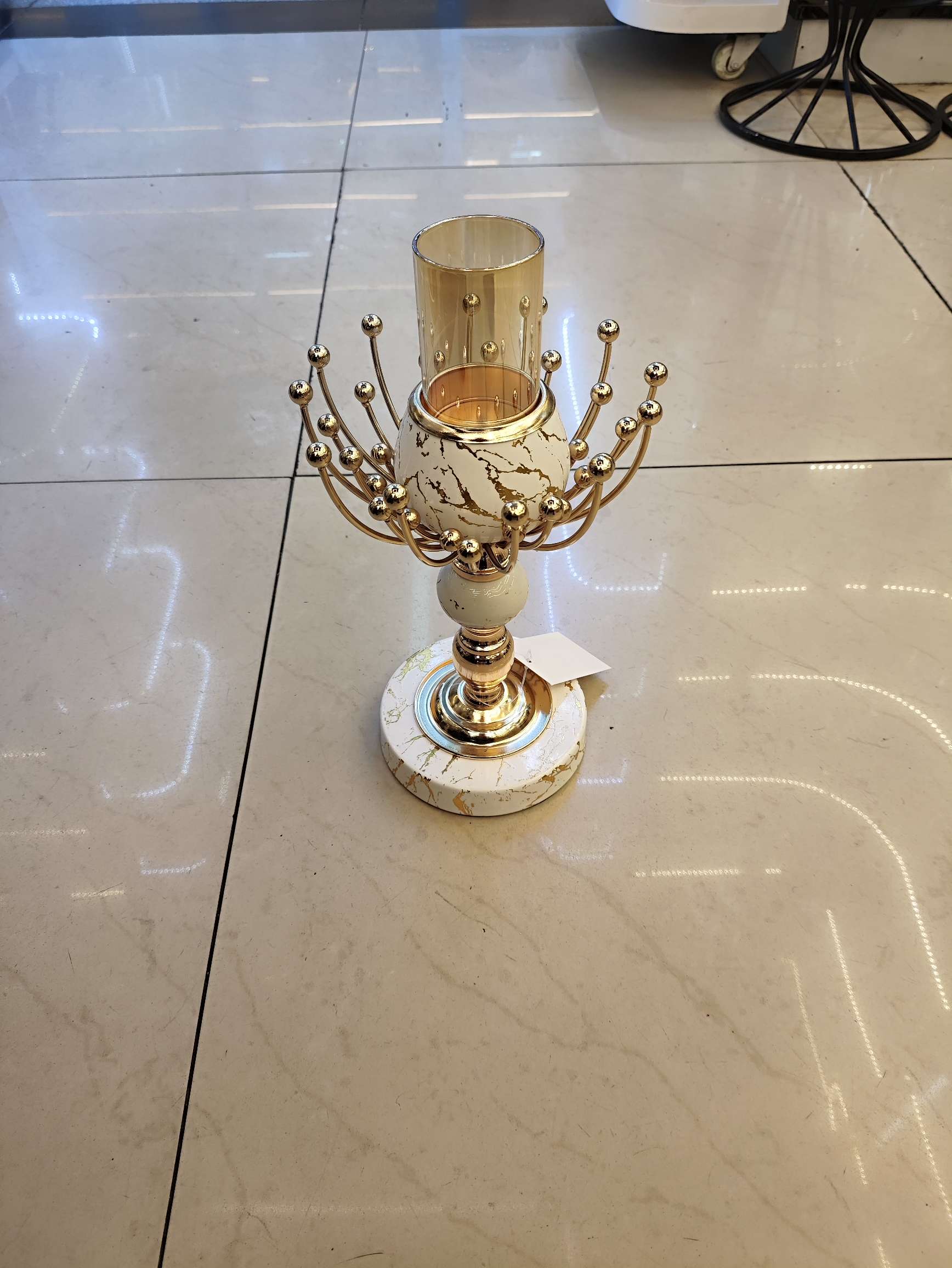 Ironwork glass candlestick aromatherapy decoration. Imitation white marble pattern. Scented candle pic 5