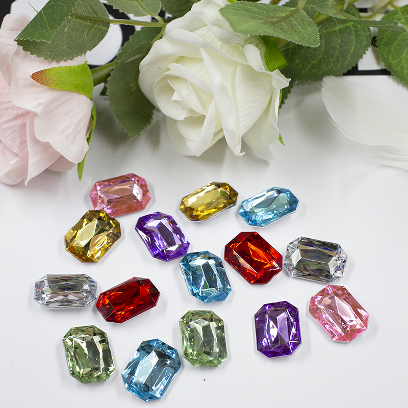 Imitation Taiwan flat pointed sole rectangular octagonal acrylic diamond hand-sewn shoe buckle necklace claw diamond transparent mahjong diy diamond Item Picture