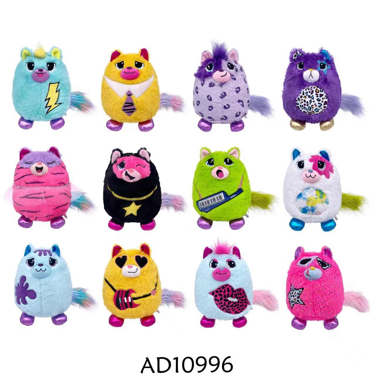 Simulated kitten dolls, lightning blue cat tie, yellow cat, electric piano, green cat, gilded rose red cat and many other colors of plush toys, dolls, small animal plush toys pic 1