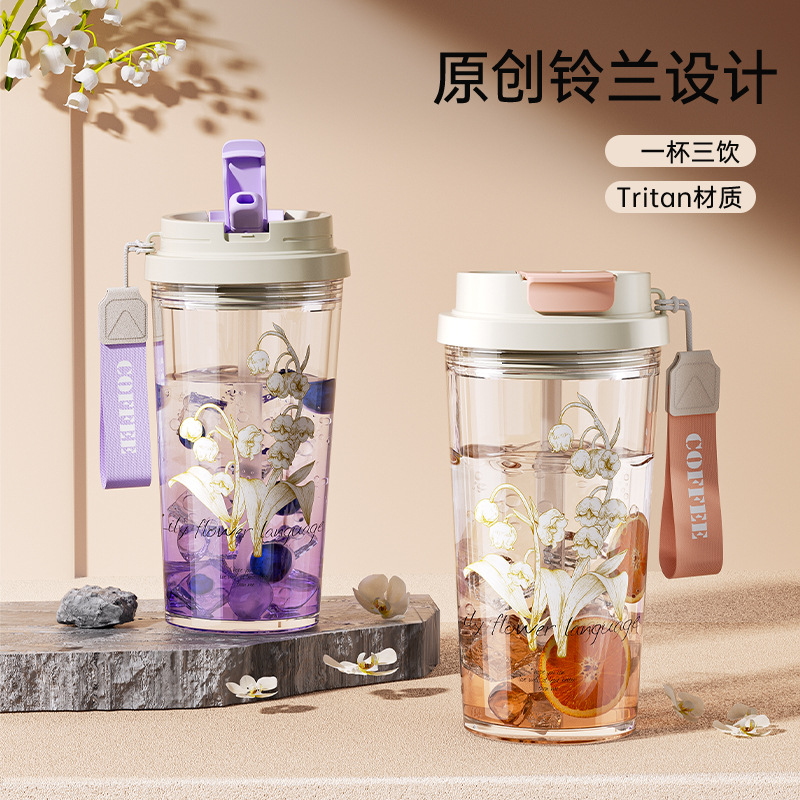 The new summer lily of the valley plastic cup of S98-YHSQ2005 is a creative, portable and shock-resistant plastic water cup with a high appearance level detail image 2