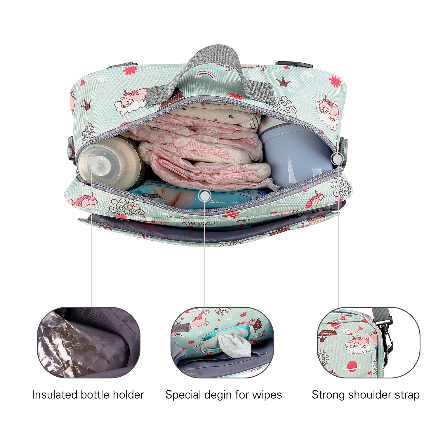 跨境新款diaper bag防水母婴收纳挂包婴儿推车包印花尿布包妈咪包详情11