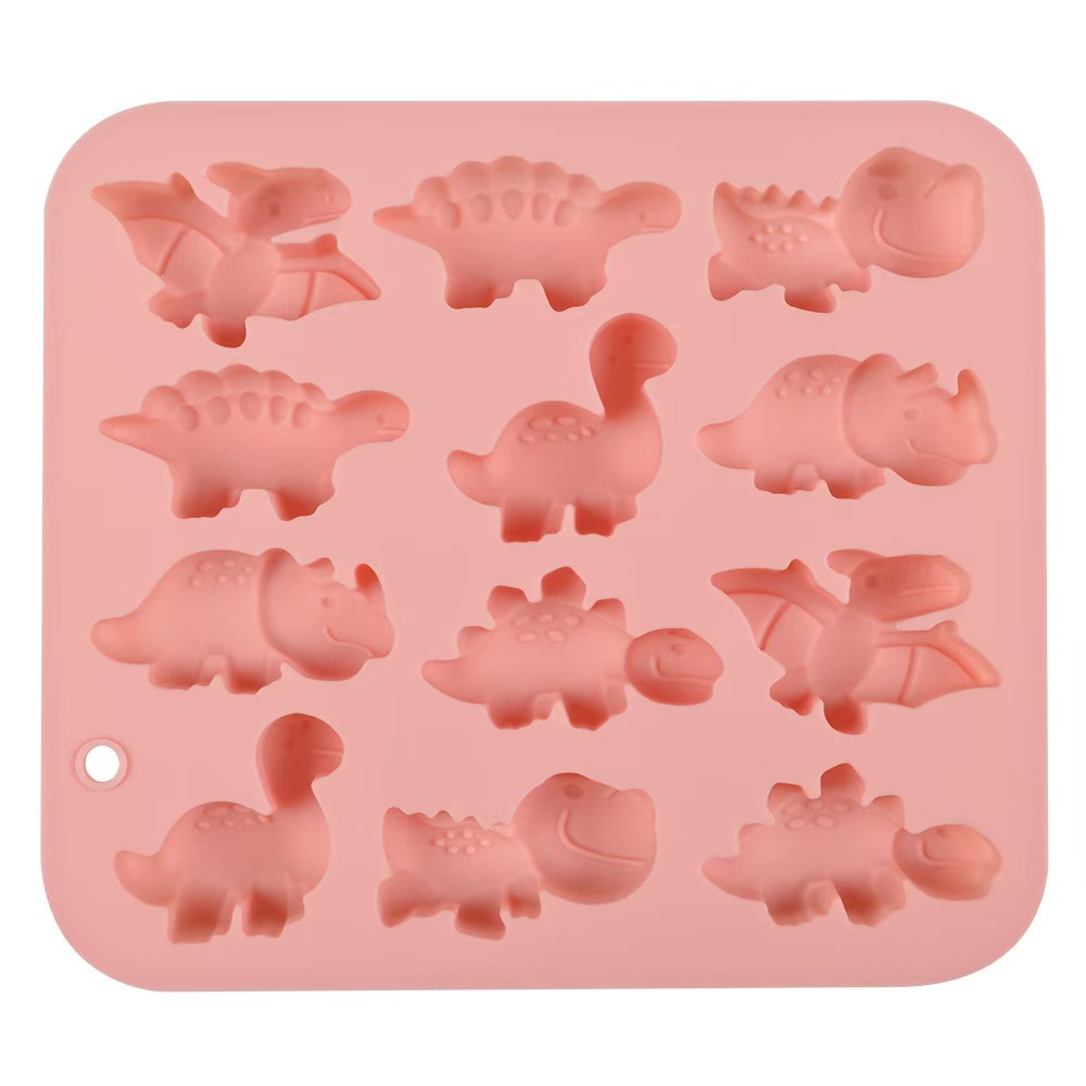 The popular Douyin Douyin cartoon Jurassic dinosaur cake silicone mold, homemade chocolate mold, cartoon cute 12-hole DIY silicone mold Specification image
