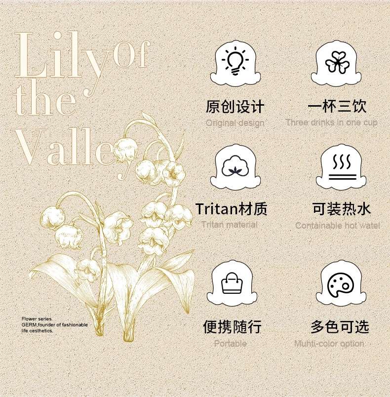 The new summer lily of the valley plastic cup of S98-YHSQ2005 is a creative, portable and shock-resistant plastic water cup with a high appearance level detail image 3