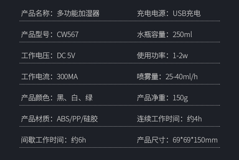 车载加湿器喷雾空气净化智能香薰机车内除异味七彩氛围灯静音太雾详情14