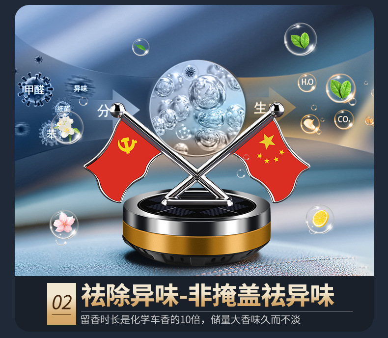 Car aroma diffuser, solar dual-flag rotating car perfume, aroma center console, interior decoration items and ornaments modification pic 9