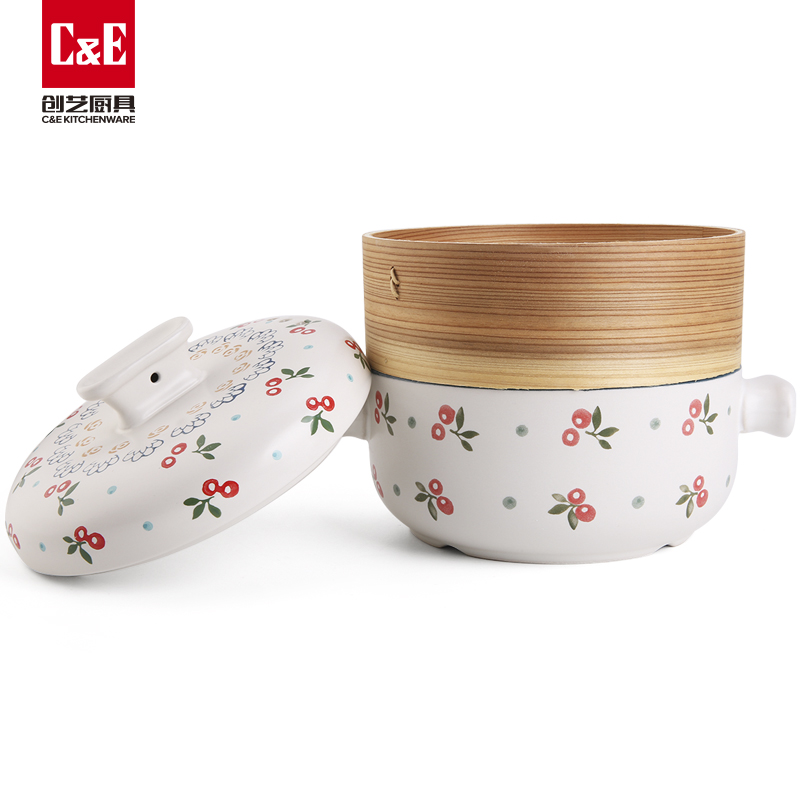 C&E Creative Ceramic steamer, with a high appearance level, is a multi-functional pot for steaming and boiling at the top and bottom, a soup pot, and kitchenware for home use Specification image