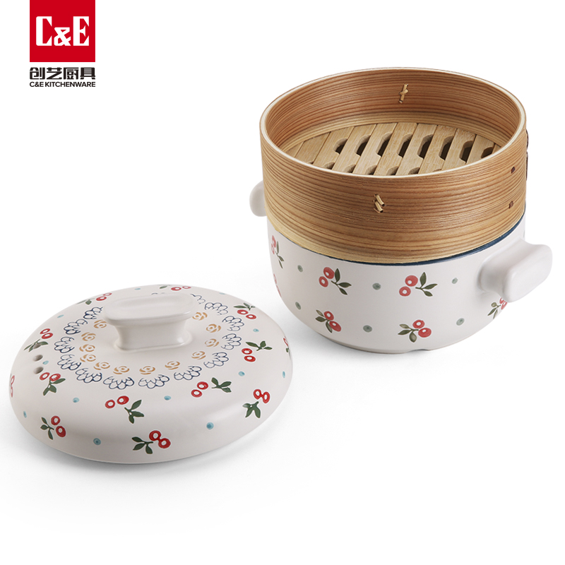 C&E Creative Ceramic steamer, with a high appearance level, is a multi-functional pot for steaming and boiling at the top and bottom, a soup pot, and kitchenware for home use pic 4