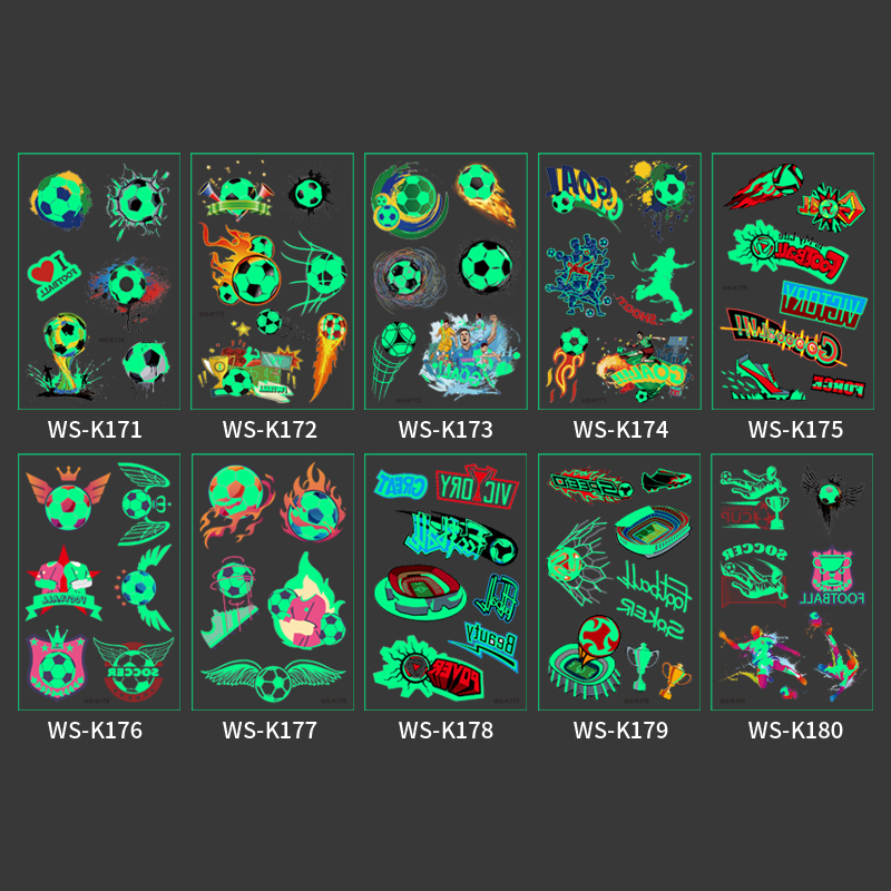 卡通创意夜光足球纹身贴纹身贴纸大量批发纹身贴12x7.6cm白底实物图