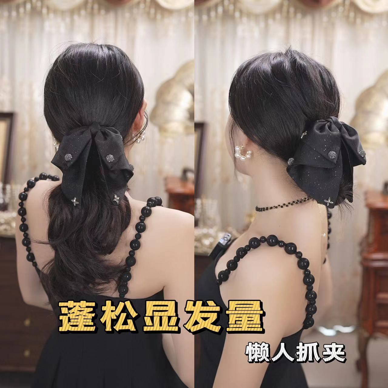 Stylish bestseller satin bow clip for women, shark clip for the back of the head, elegant and versatile low ponytail clip, half-tied hair clip details Picture