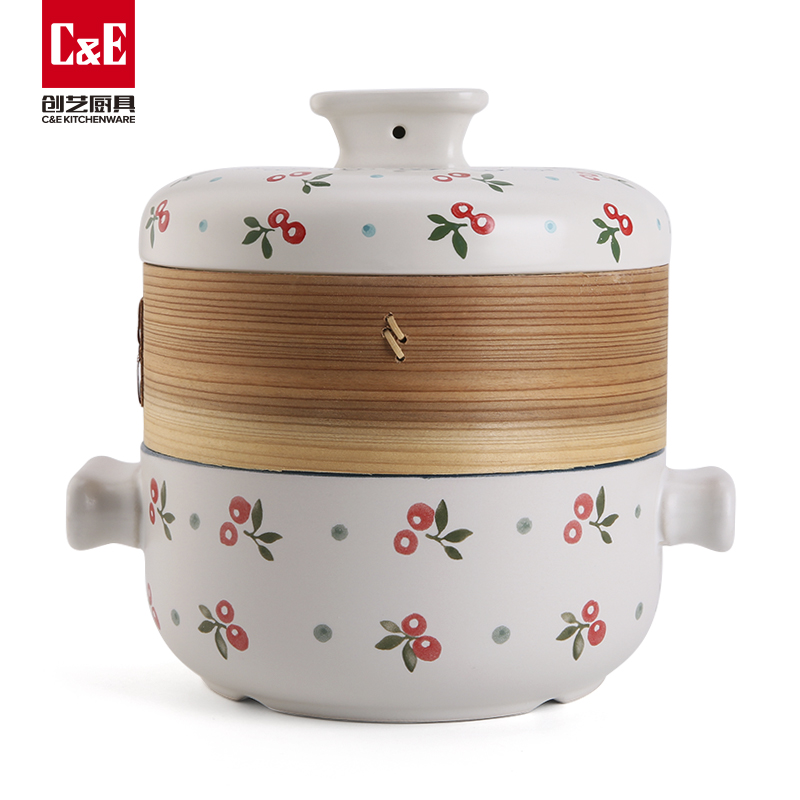 C&E Creative Ceramic steamer, with a high appearance level, is a multi-functional pot for steaming and boiling at the top and bottom, a soup pot, and kitchenware for home use