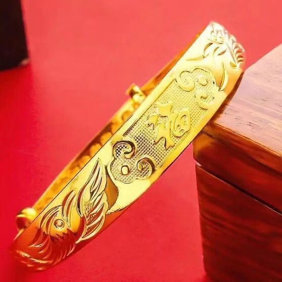 精选仿黄金沙金镯子 龙凤满天星荷花推拉手饰饰品 手镯系列 仿金手镯铜电镀24k手镯 时尚潮流首饰 婚庆饰品 拉伸手镯款