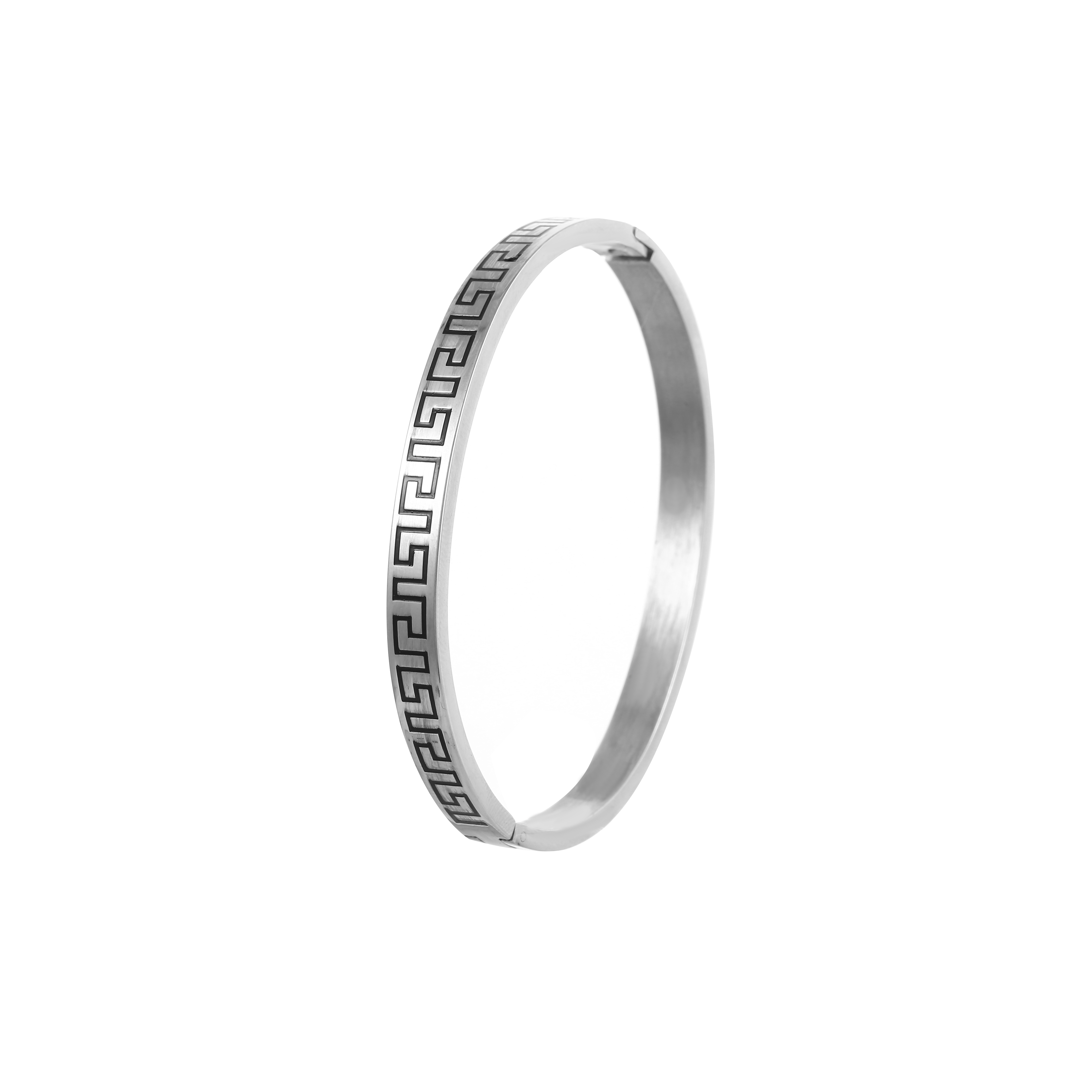 经典抹黑长城纹不锈钢开口手镯