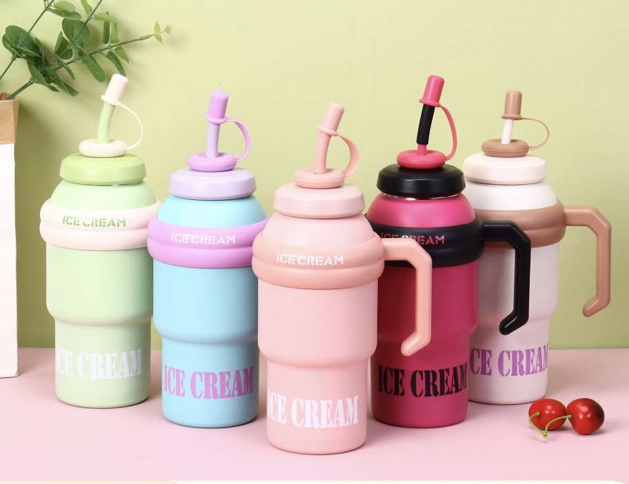 Wholesale of S98-YHSQ7405 new vacuum giant insulated cup, outdoor portable handle, cold preservation ice king, car cup with straw detail image 1