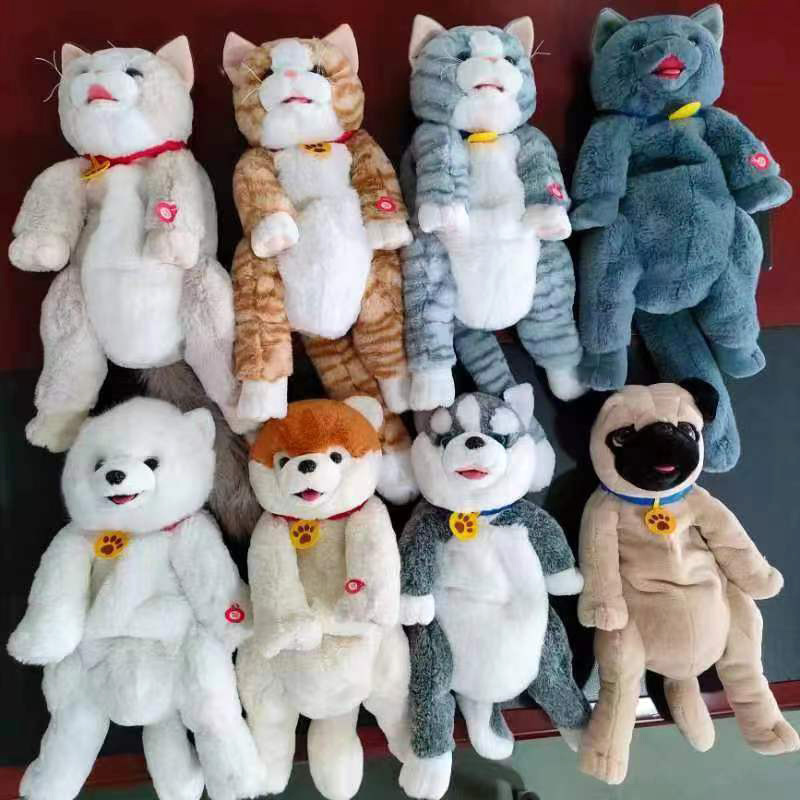 跨境新款玩偶包 猫咪狗狗仿真宠物背包 触摸感应唱歌电动毛绒包包毛绒玩具小动物毛绒玩具玩偶