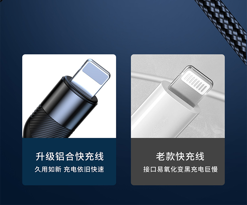 6A编织一拖三数据线超级快充尼龙编织渔网线三合一数据线礼品定制详情1