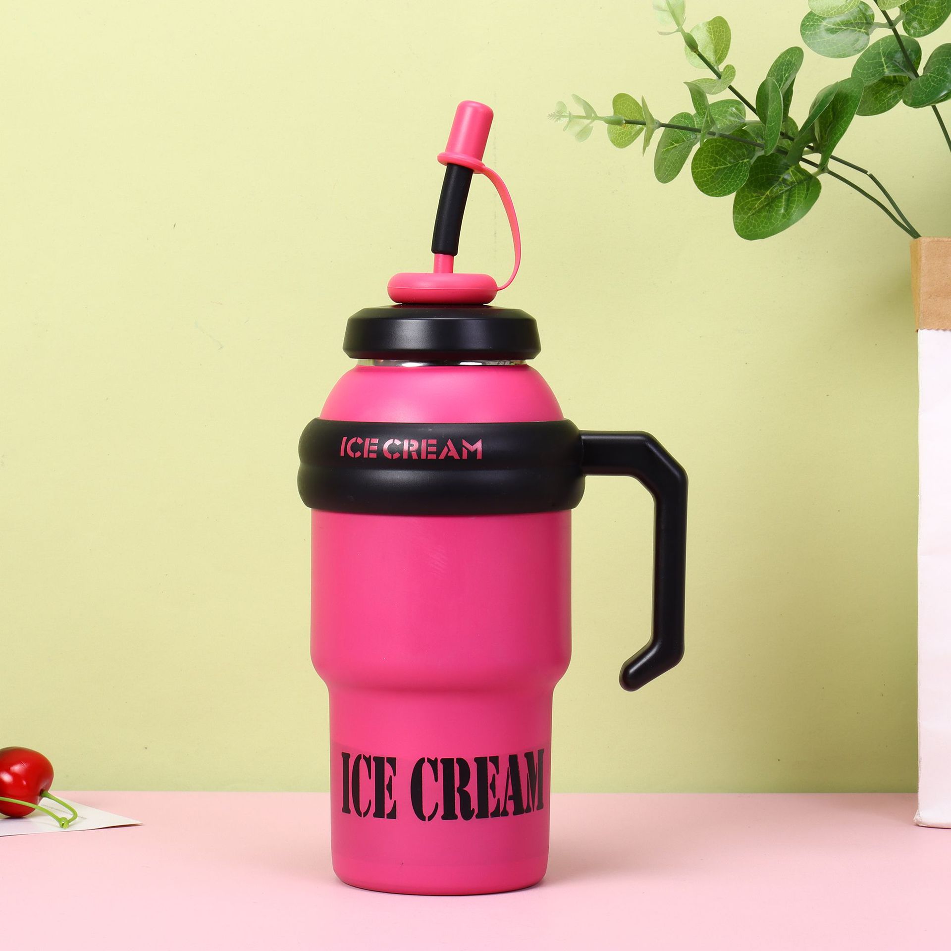 Wholesale of S98-YHSQ7405 new vacuum giant insulated cup, outdoor portable handle, cold preservation ice king, car cup with straw detail image 9