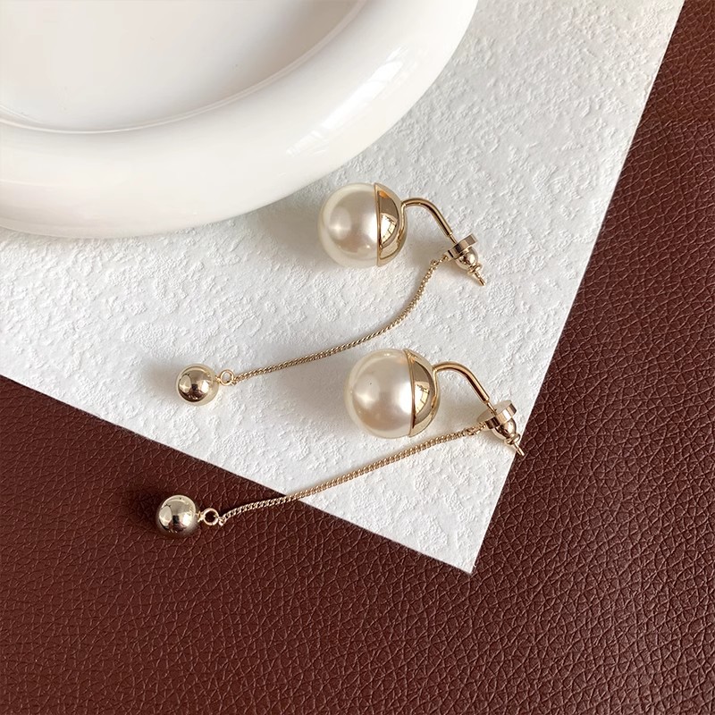 Aomi Pearl Stud Earrings Long Earrings Female Senior Sense Temperament Network Red Explosive 2024 New Trend Specification drawing