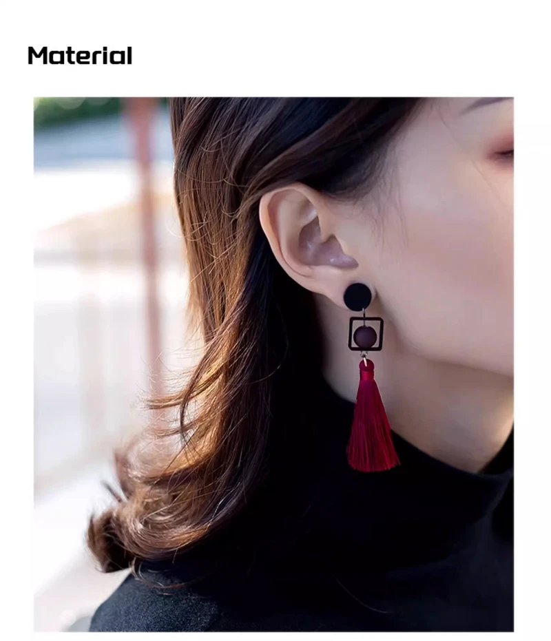 Retro Style New Chinese Earrings Women's Ear Clip Long Earrings Red Fringe Earrings 2024 New Explosive High-Grade
