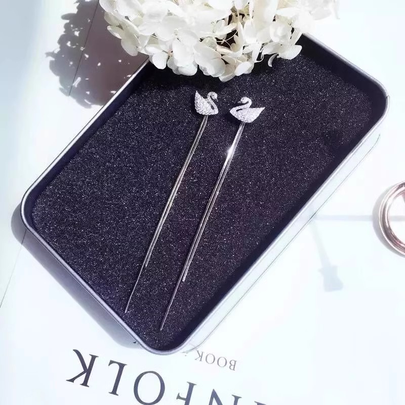 Stud Earrings Sterling Silver Black Swan Fringe Ear Line Female 2024 New Explosive High-Grade Temperament Earrings Summer Ethnic Wind Earrings details Picture