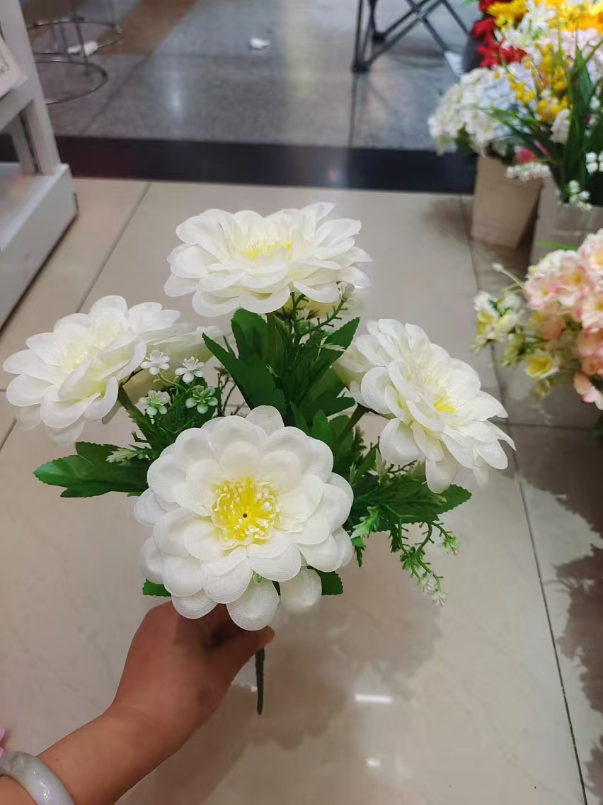 厂家直销7头接管黄心菊仿真塑料花假花室内外装饰绢布假花长久保存可水洗玫瑰花
