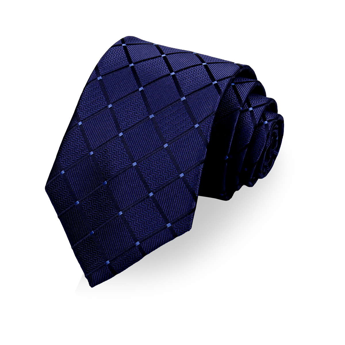 Men's high-density tie with navy blue checkered pattern Application Scenario