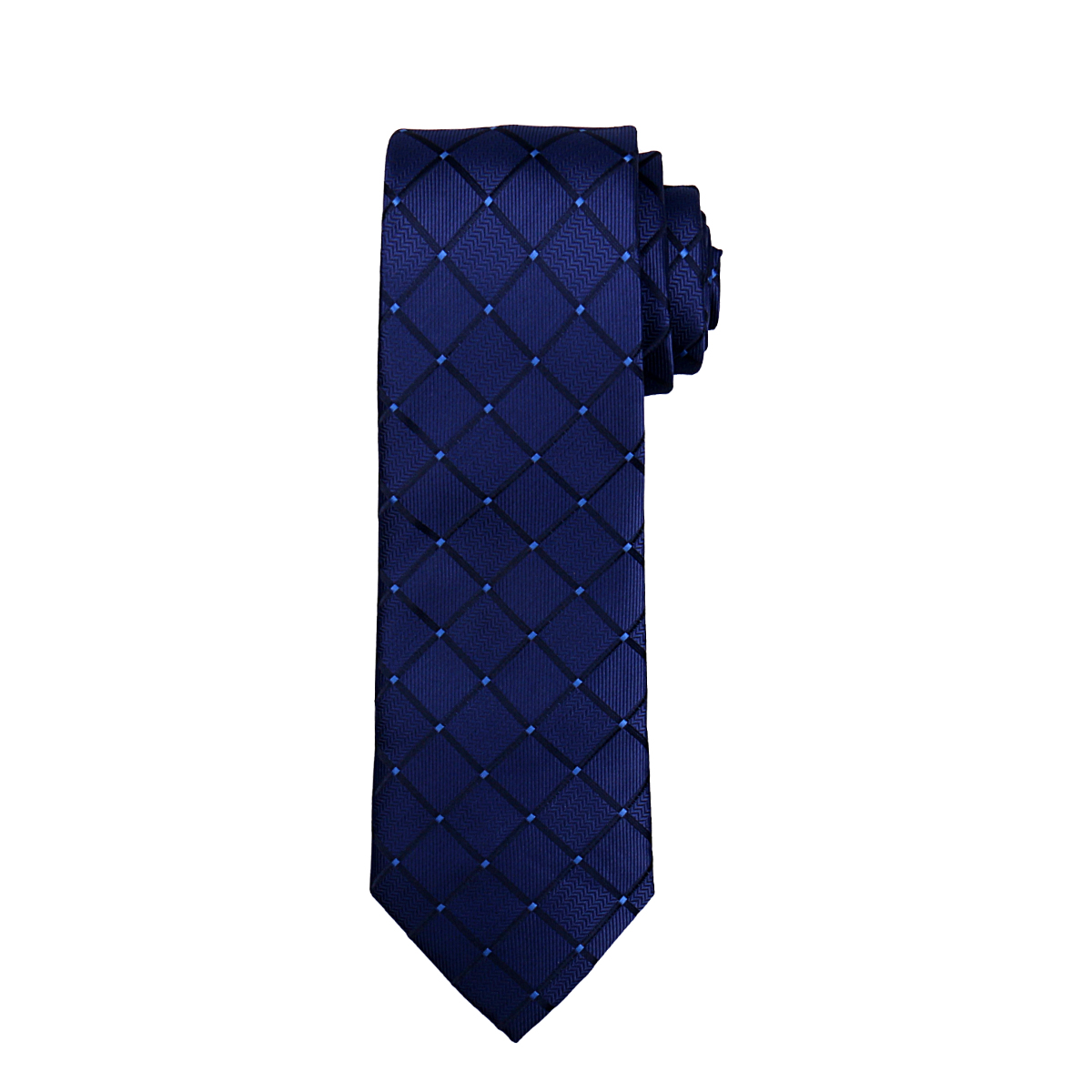 Men's high-density tie with navy blue checkered pattern Item Picture