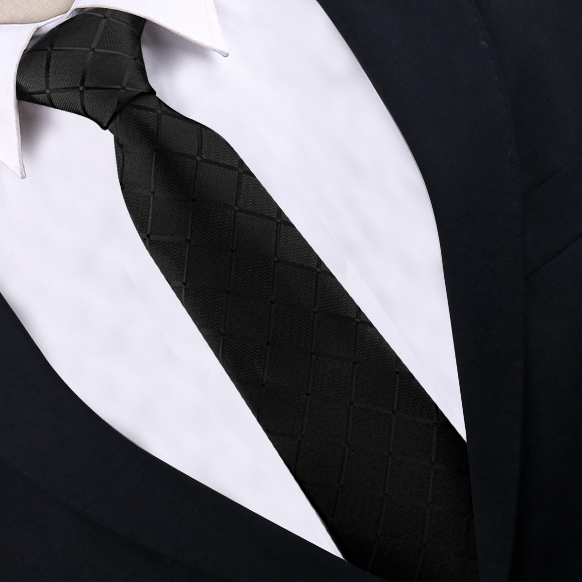 Black checkered men's high-end South Korean silk tie details Picture