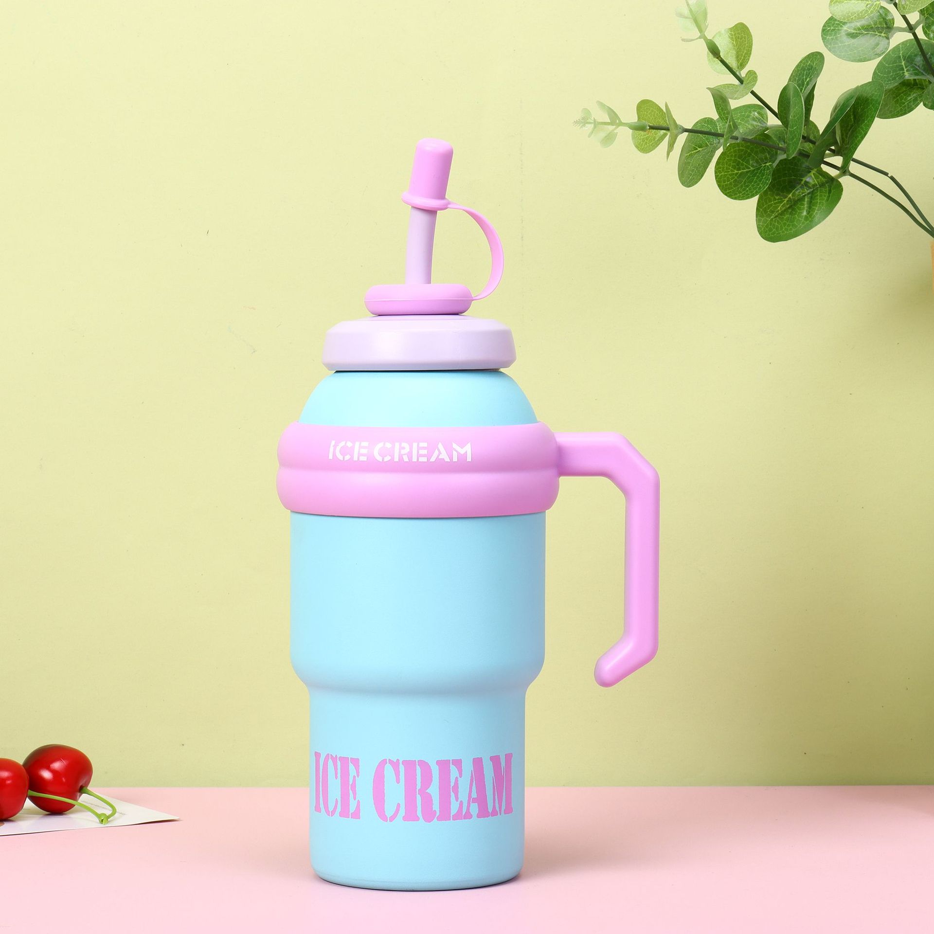 Wholesale of S98-YHSQ7405 new vacuum giant insulated cup, outdoor portable handle, cold preservation ice king, car cup with straw Specification image