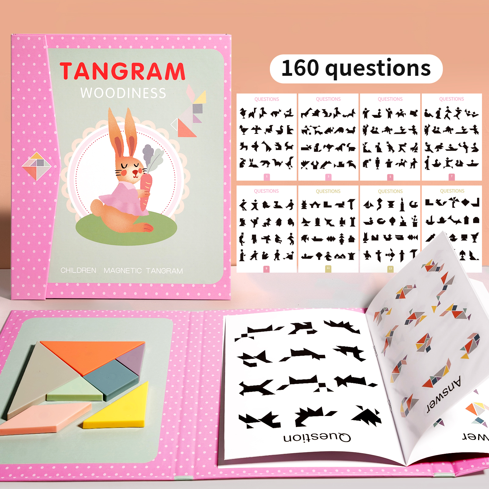 Book-clip magnetic tangram puzzle for children's early education magnetic advanced tangram puzzle puzzle for kindergarten teaching AIDS development intelligence toys Specification drawing