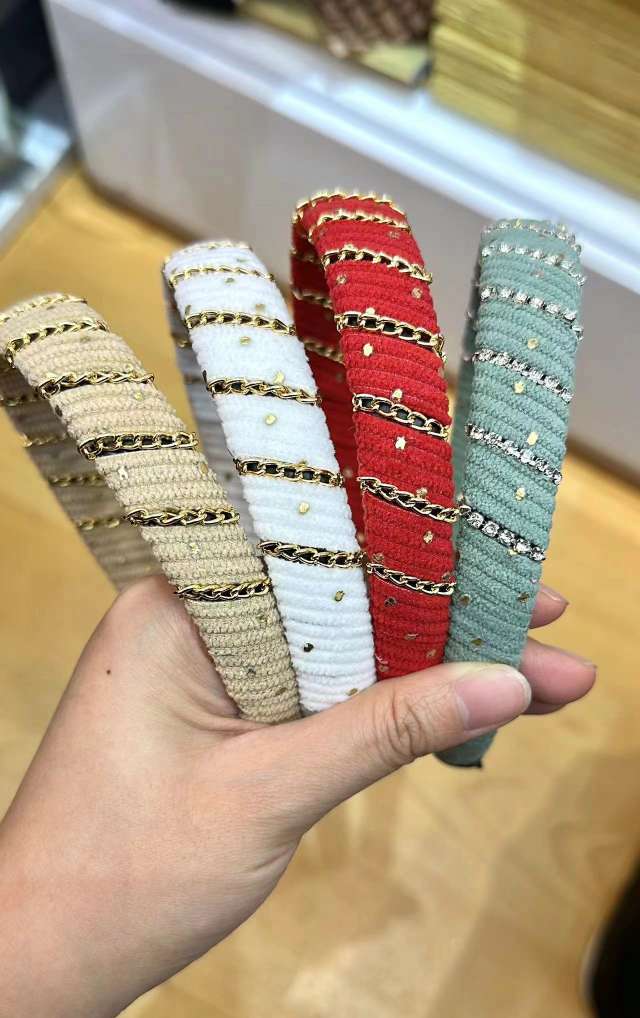 秋冬百搭女士饰品  绒感发饰头饰 链条串珠发箍 轻奢头箍发箍潮流新款串珠发箍详情图1