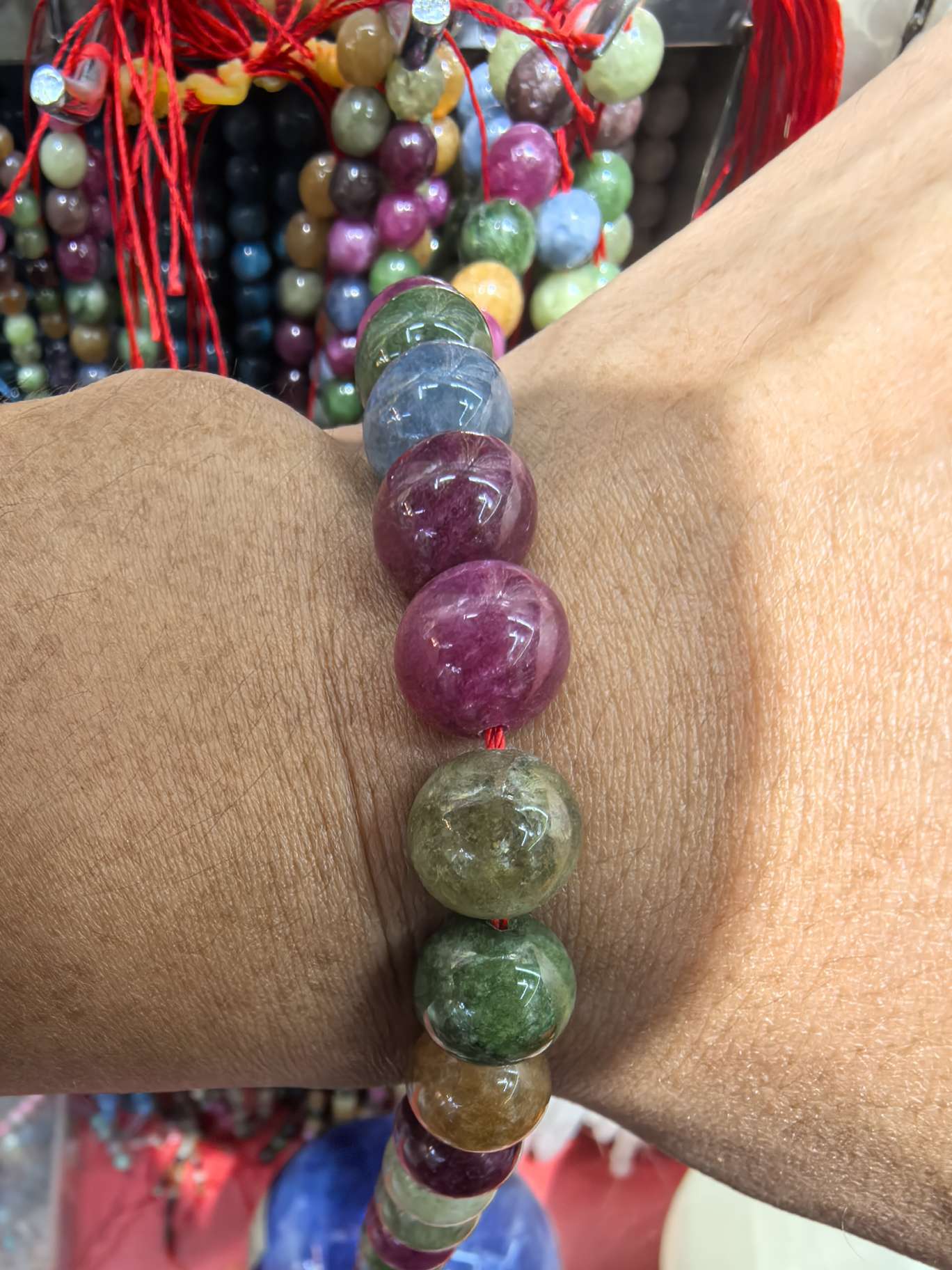 天然石仿碧玺色石头圆珠4-10mm 半成品饰品配件 散珠串珠 DIY手工珠子 手链项链制作材料 散珠批发详情图3